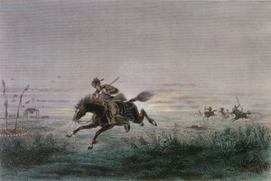 En brevbärare från American Pony Express som attackeras av indianer