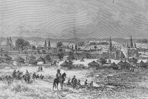 A View of Kong, illustration från "Du Niger au Golfe de Guinee...", av Louis Gustave Binger, 1892 av French School