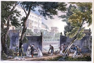 En villa i Rom, graverad av Villain, c.1820 (färg litho) av French School