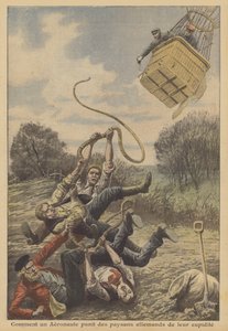 En ballongfarare som straffar tyska bönder för deras girighet (färg litho) av French School