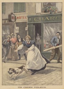 En hundtjuv (färg litho) av French School