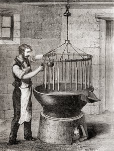 En ljustillverkare på 1800-talet, från "Les Merveilles de la Science", publicerad ca 1870 (gravyr) av French School