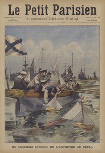En charmig episod under den franske presidentens möte med tsar Nicholas II på Revel (färg litho) av French School