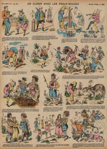 En clown bland indianerna (färgad gravyr) av French School