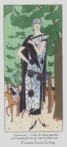 En dag på kapplöpningsbanan - dammode på 1920-talet av designern Lucien Lelong (färglitografi) av French School