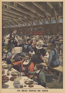 En fin bröllopsfest i Bretagne (färg litho) av French School