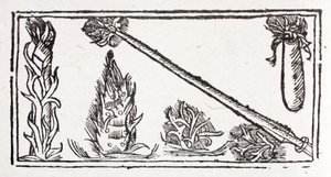 En flammande lans, en stigande låga och flammande gnistor av French School