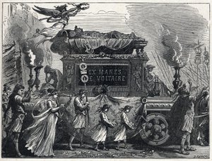 En funebre tank som bär Voltaires kropp (Francois Marie Arouet av French School