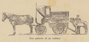 En kviga som lastas i en vagn (litho) av French School