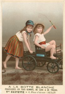 A la Botte Blanche Fransk reklam för skor (chromolitho) av French School