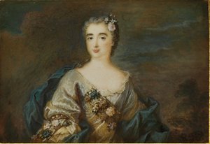 En dam som heter Louise-Jeanne de Durfot, Duchesse de Mazarin et de la Meilleraye, ca 1750 av French School
