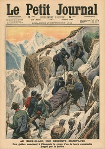 En rörlig nedstigning nerför Mont Blanc, illustration från 
