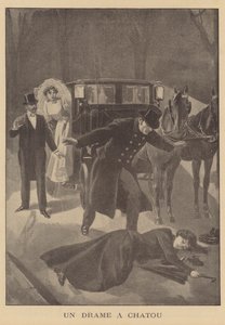 Ett mord i Chatou, Paris (litho) av French School