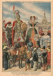 En pittoresk och traditionell fest, jättarnas procession i Valenciennes, illustration från 