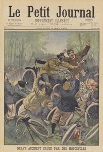 En allvarlig olycka orsakad av motorcyklar (färg litho) av French School