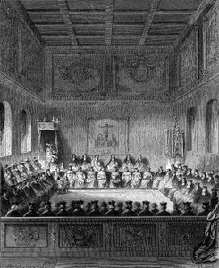 Ett sammanträde i Bretagnes parlament 1613. av French School