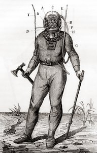 En standard dykardräkt patenterad av Joseph-Martin Cabirol 1855, från 