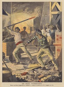 En skräckinjagande duell (färglitografi) av French School