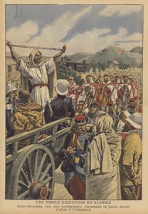 En trippel avrättning i Algeriet (färg litho) av French School