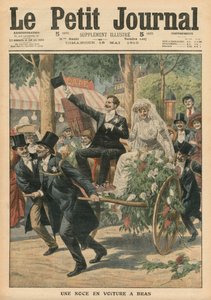 Ett bröllop på en handkärra, illustration från Le Petit Journal, bilaga illustre, 15 maj 1910