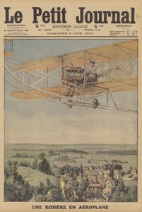 En ung kvinna tar ett flyg i ett flygplan i Montferrand, Frankrike (färg litho) av French School