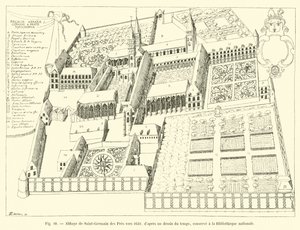 Abbey of Saint-Germain des Pres omkring 1630, från en teckning från tiden, förvarad på Nationalbiblioteket av French School