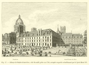 Abbey of Sainte-Genevieve, sydkust, tagen 1790, för närvarande delvis ockuperat av Lycée Henri IV av French School