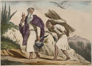 Abraham tar Isak till Mount Moriah, illustration från en katekes LHistoire Sainte, utgiven av Charles Delagrave, Paris av French School
