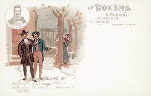 Tredje akten, La Boheme (färg litho) av French School
