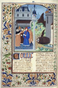 Lägg till. 11696, f.136v Boccaccio observerar tortyr, från 