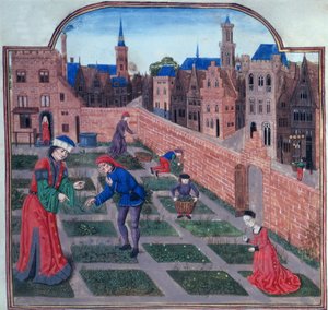 Lägg till 19720 fol.165 En muromgärdad örtagård i en stad, från Livre des profits ruraux av Piero de Crescenzi av Bologna (1230-1320/1) sent 1400-tal (vellum) av French School