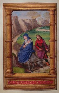 Lägg till 35214 f.72v Flight into Egypt, from a Book of Hours, Paris av French School
