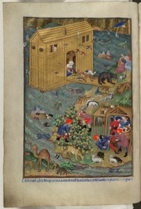 Lägg till Ms 18850 f.16v, The exit from the Ark, från Book of Hours (The Bedford Hours) c.1410-30 (bläck, färg & guld på veläng) av French School
