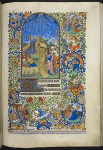Lägg till Ms 18850 f.208r, Hours of the Passion: Agony in the Garden, med ytterligare scener i kanten, från Book of Hours (The Bedford Hours) c.1410-30 (bläck, färg & guld på veläng) av French School