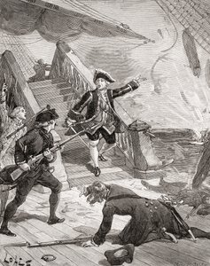 Amiral Suffren i Indiska oceanen under sitt fälttåg mot engelsmännen på 1700-talet, ur "Histoire de France", publicerad ca 1880 (gravyr) av French School