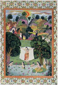 Adolescents Bathing, illustration från The Arabian Nights, 1895 (färgstick) av French School
