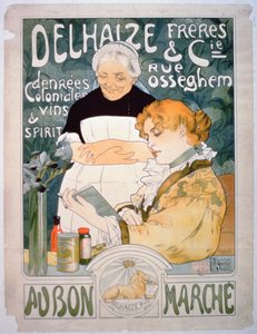 Annons för Delhaize, Brothers and Co. på Bon Marche av French School