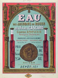 Annons för "Eau des Jacobins de Rouen", mitten av artonhundratalet (lito i färg) av French School