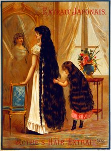 Annons för Extrait Japonais, en frisörprodukt som främjar hårväxt, 1895 av French School