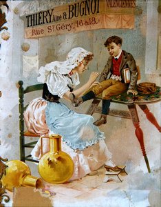 Annons för Thiery & Bugnot sytråd, sent 1800-tal (lito i färg) av French School