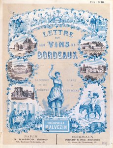 Annons som främjar publiceringen av Lettre sur les Vins de Bordeaux av Theophile Malvezin, 1889 av French School