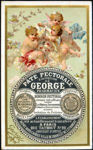 Reklamkort för Pectoral Paste with Lakrits av Georgé Pharmacien. sd. 1800-talet. av French School