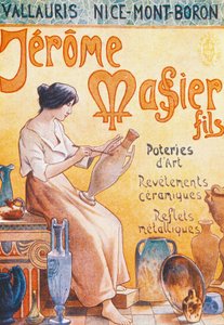 Reklamvykort för öppning av Jmf Jerome Massier Fils butik i Mont-Baron, Frankrike, 1900-talet av French School