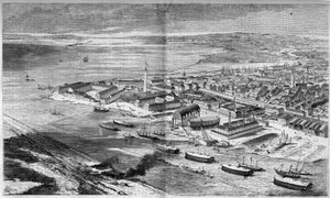 Flygvy över staden och hamnen i Lorient, Morbihan (56) av French School