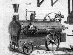 Jordbruksmaskin: en lokomobil som presenterades vid lantbrukstävlingen i Paris 1860. Gravyr i "" Le Monde Illustré"" nr 169 den 7 juli 1860. av French School