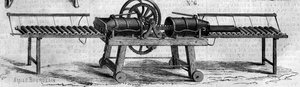 Jordbruksmaskin: en maskin för att tillverka dräneringsrör som presenterades på 1860 års jordbruksutställning i Paris. Gravyr i "" Le Monde Illustré"" nr 168 av 30 juni av French School