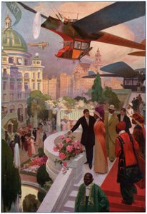 Flugzeuge in der Zukunft. ca. 1910 (Gravur)