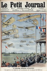 Flyguppvisning hölls i Betheny, Frankrike, illustration från den franska tidningen Le Petit Journal - Meeting d