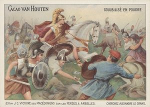Alexander den stores seger över perserna i slaget vid Arbela, 331 f.Kr. (chromolitho) av French School