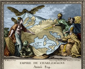 Allegorisk bild som föreställer Karl den Stores välde 814 - Gravyr från "Figures de l